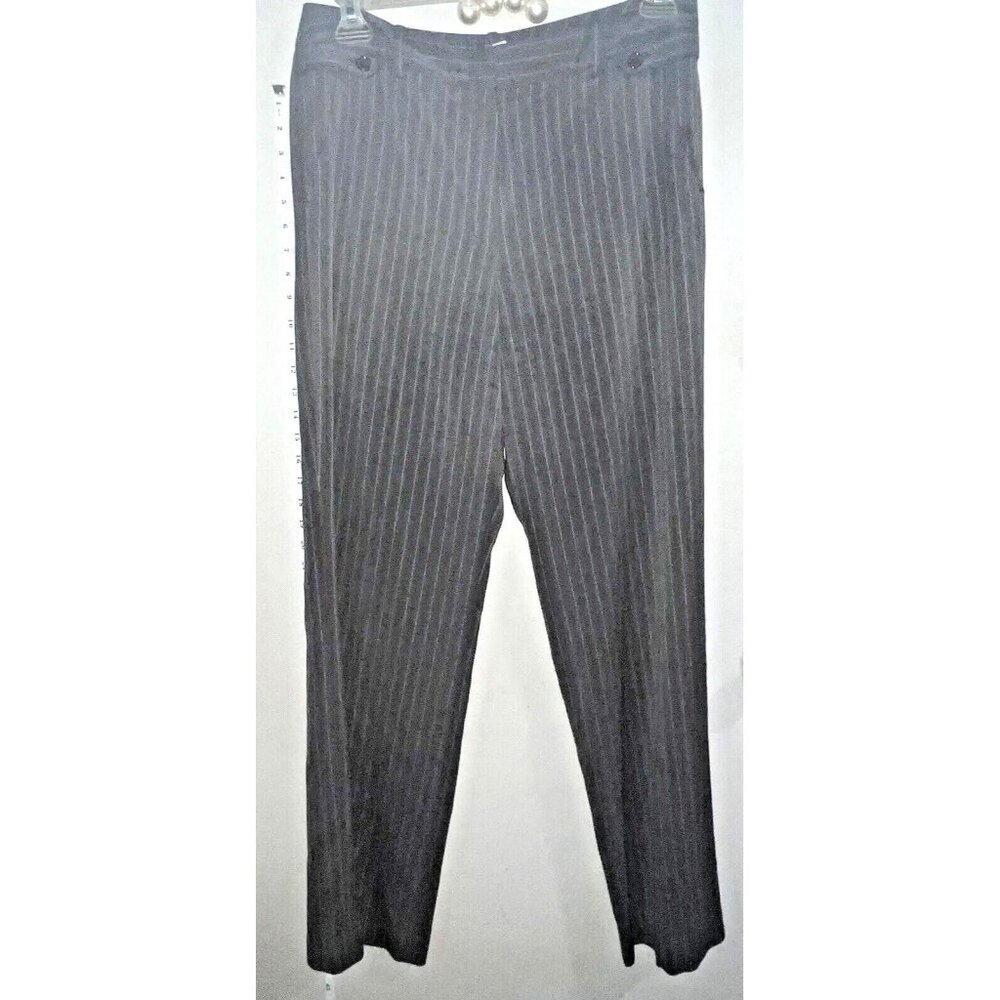 Womens Dressbarn Pants Olive Green w/Teal pin Stripes Pockets Stretch SZ 12
